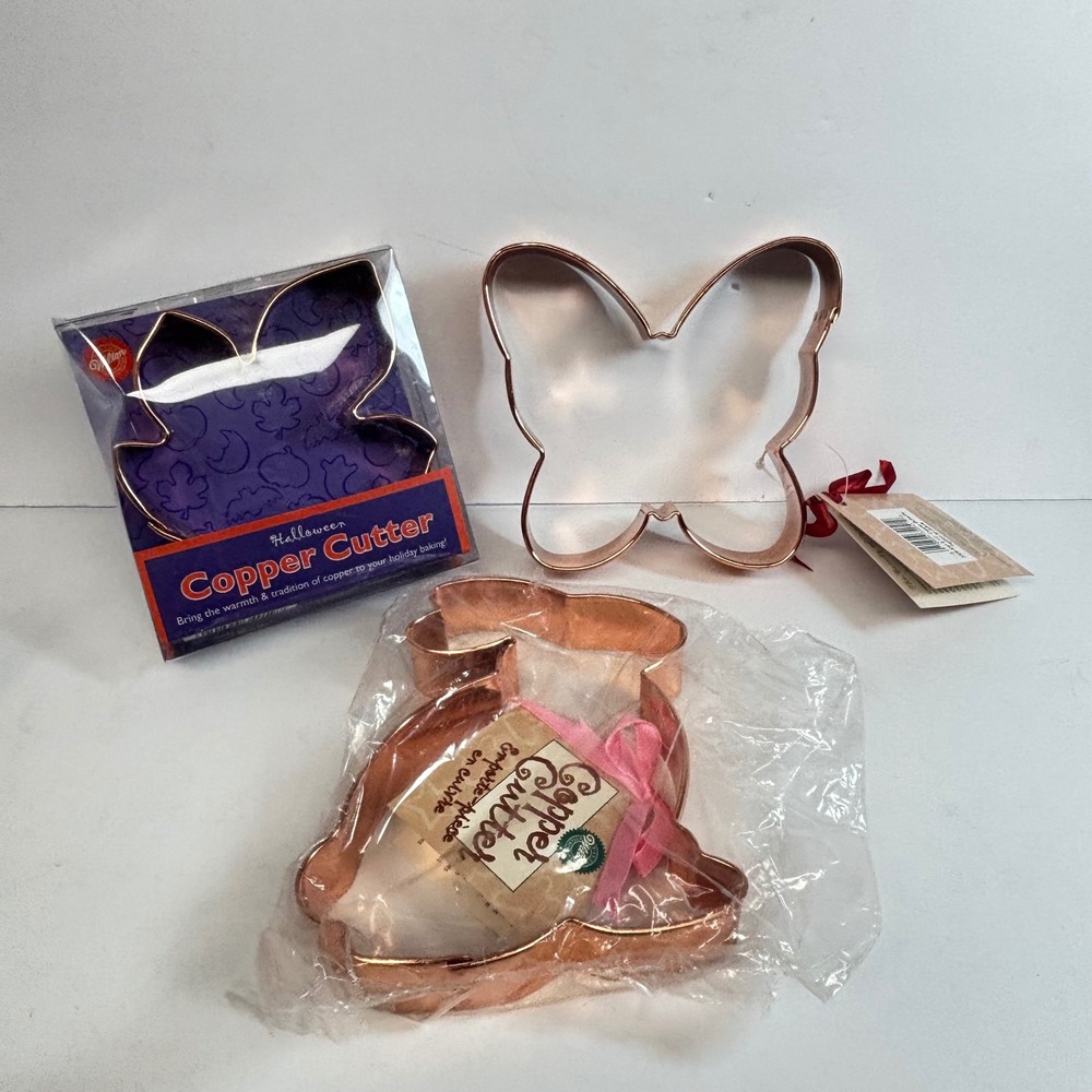 Wilton Copper Large Cookie Cutter Lot of 3 Butterfly Bunny Leaf New